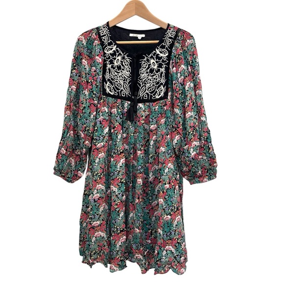Anthropologie Floreat Ottava Peasant Tunic Mini Dress Boho Dark Floral Size XS - Picture 5 of 14